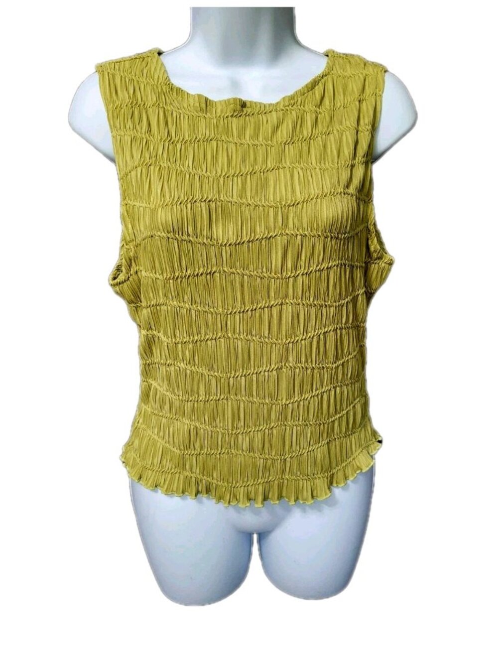 Sleeveless Smocked Olive Green Women's Blouse